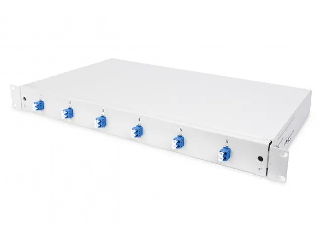 LWL-splicebox 1U uitgerust 6x LC DX OS2 inclusief splicecassette