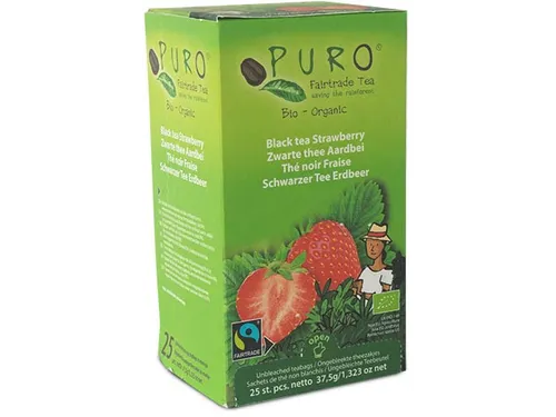 Puro Bio thee Aardbei zwarte thee Fairtrade 25 zakjes