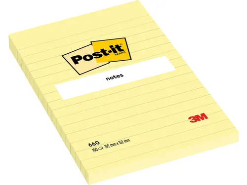 Memoblok 3M Post-it 660 102x152mm lijn geel