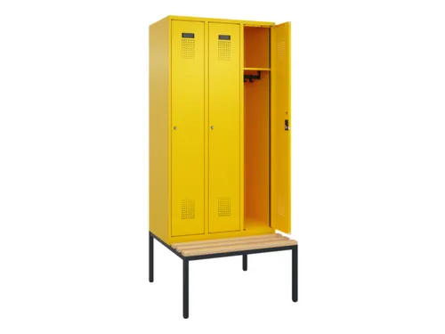 locker met bank,HxBxD 2120x900x815mm,3vak,vak B 300mm,cilinderslot