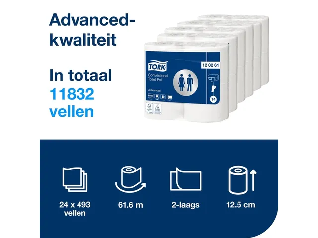 Toiletpapier Tork T4 120261 2-Laags Advanced Xl 4 Rollen 488 Vel