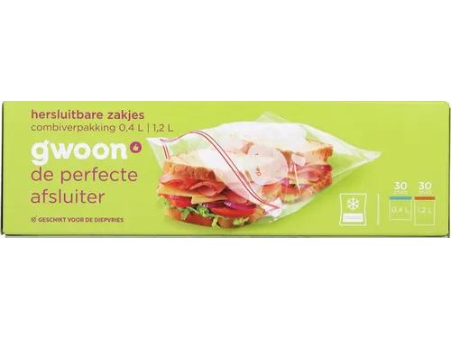 G'woon Hersluitbare zakjes 30x 0.4l en 30x 1.2l
