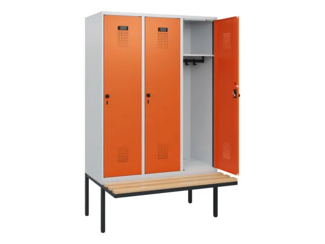 locker met bank,HxBxD 1950x1200x815mm,3vak,vak B 400mm,draaigrendel
