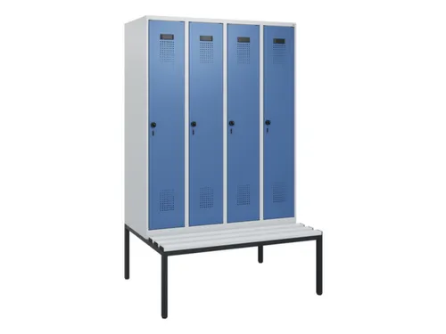 locker met bank,HxBxD 1950x1200x815mm,4vak,vak B 300mm,draaigrendel