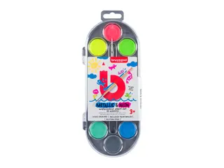 Waterverfset Bruynzeel Kids penseel assorti metallic en neon 12 napjes - 1