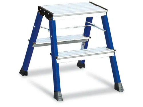 Verrijdbaar Vouwtrapje Aluminium 2x2treden 4 Geveerde Wielen Blauw