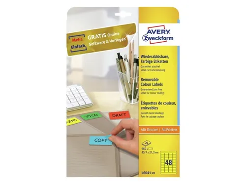 Gekleurde etiketten Avery Zweckform 45.7x21.2mm Geel 960 stuks