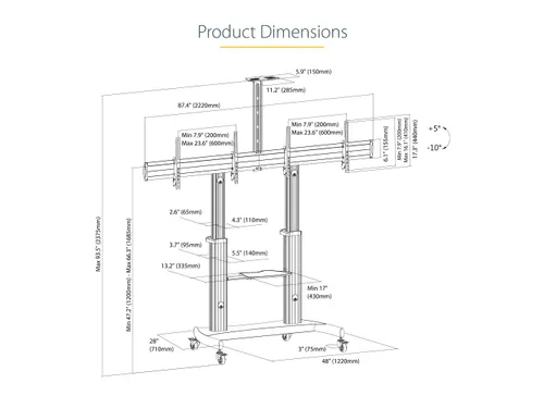Dual TV Standaard op Wielen voor 37-60 Inch VESA TV's