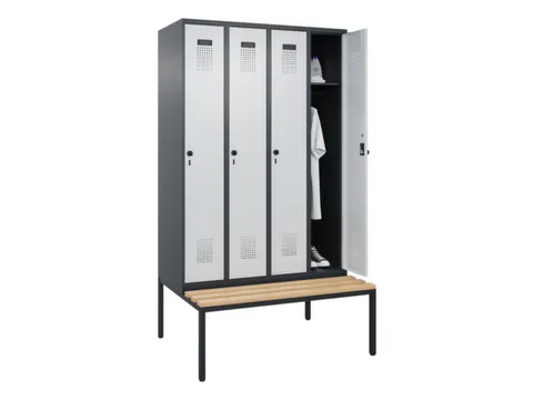 locker met bank,HxBxD 2120x1200x815mm,4vak,vak B 300mm,draaigrendel