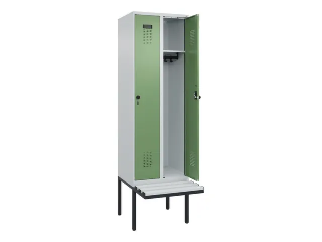 locker met bank,HxBxD 2120x600x815mm,2vak,vak B 300mm,draaigrendel