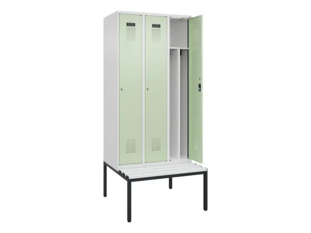 locker met bank,voor scheiding van kleding,HxBxD 2120x900x815mm,3vak