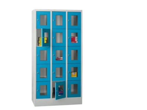 lockerkast,HxBxD 1850x900x500mm,3x5vakken,RAL7035,front RAL5012