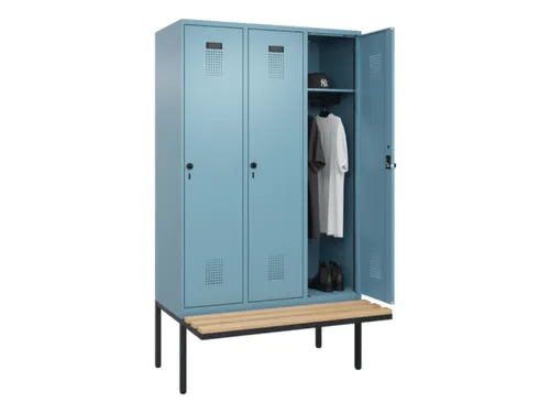 locker met bank,HxBxD 2120x1200x815mm,3vak,vak B 400mm,draaigrendel