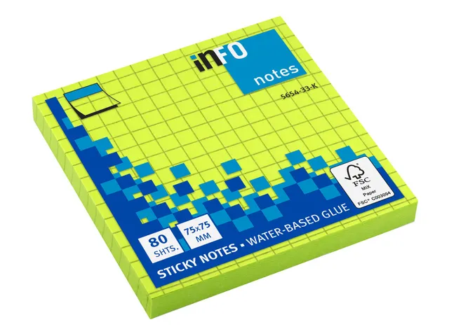 Notitieblok 75x75mm Brilliant groen 80 blad ruitjes
