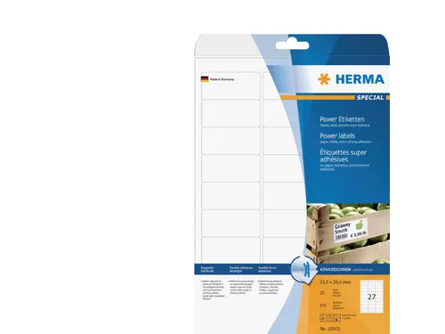 HERMA 10903 Power Etiketten A4 63,5x29,6mm Wit 675 stuks