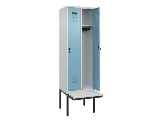 locker met bank,HxBxD 2120x600x815mm,2vak,vak B 300mm,draaigrendel
