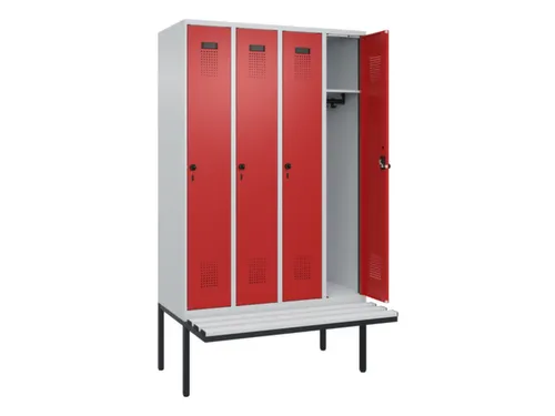 locker met bank,HxBxD 2120x1200x815mm,4vak,vak B 300mm,draaigrendel