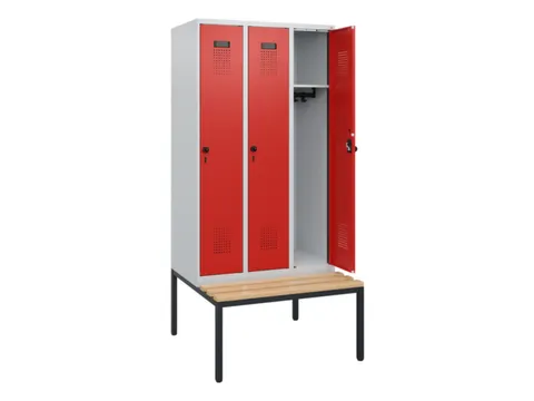 locker met bank,HxBxD 1950x900x815mm,3vak,vak B 300mm,draaigrendel