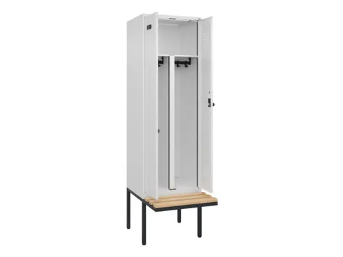 PBM-locker met bank,HxBxD 2120x600x815mm,2vak,vak B 300mm,draaigrendel