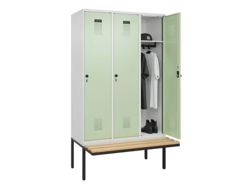 locker met bank,HxBxD 2120x1200x815mm,3vak,vak B 400mm,draaigrendel