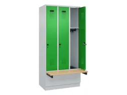 locker met bank,HxBxD 1950x900x815mm,3vak,vak B 300mm,draaigrendel