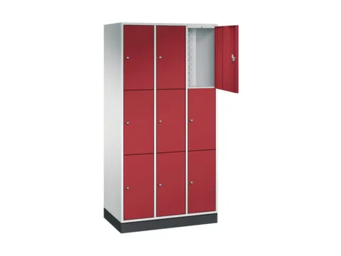 lockerkast,RAL 7035/RAL 3003,HxBxD 1950x920x500mm,3x3vakken,cil.-slot