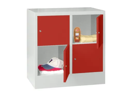 lockerkast,HxBxD 855x800x500mm,2x2vakken,RAL7035,front RAL3000