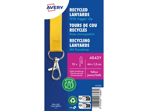 Lanyard Avery rPET geel 440x15mm met karabijnhaak 10 stuks