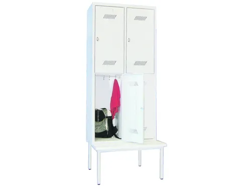 Garderobekast 2150x830x800mm 2x2 Vakken Zitbank Cilinderslot Ral7035