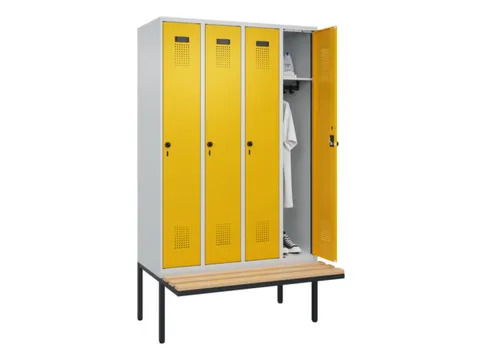 locker met bank,HxBxD 2120x1200x815mm,4vak,vak B 300mm,draaigrendel