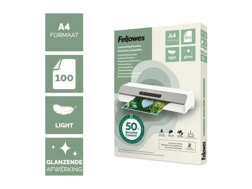 Lamineerhoes Fellowes A4 Light Duty recycled glans 100stuks