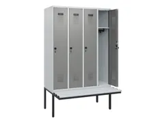locker met bank,HxBxD 1950x1200x815mm,4vak,vak B 300mm,draaigrendel