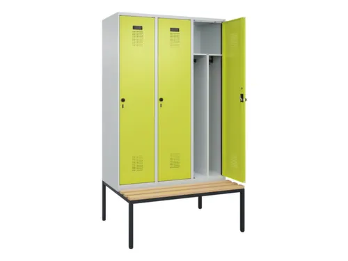 locker met bank,voor scheiding van kleding,HxBxD 2120x1200x815mm,3vak
