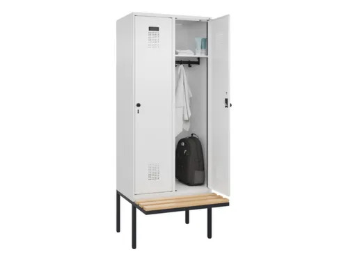 locker met bank,HxBxD 2120x800x815mm,2vak,vak B 400mm,draaigrendel