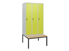 locker met bank,HxBxD 1950x900x815mm,3vak,vak B 300mm,draaigrendel