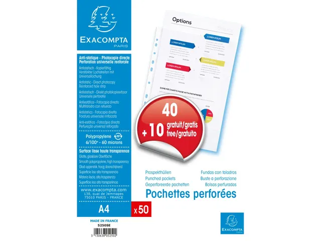 Sachet de 50 pochettes perforées polypropylène lisse 6/100e - A4 - C