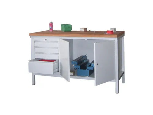 werkbank,HxBxD 900x1500x700mm,onderstel/romp RAL7035,front RAL7035