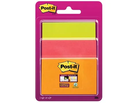 Super Sticky Notes Assorti Neon 3 stuks 45Vel