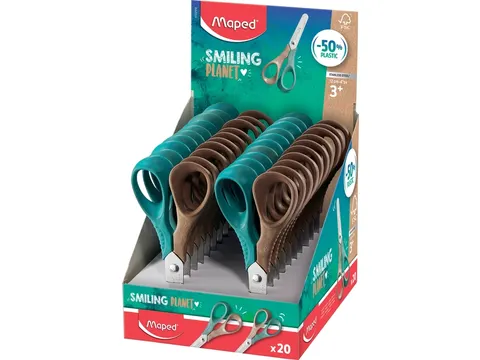 Schaar Maped Smiling Planet 12cm display à 20 stuks bruin/groen