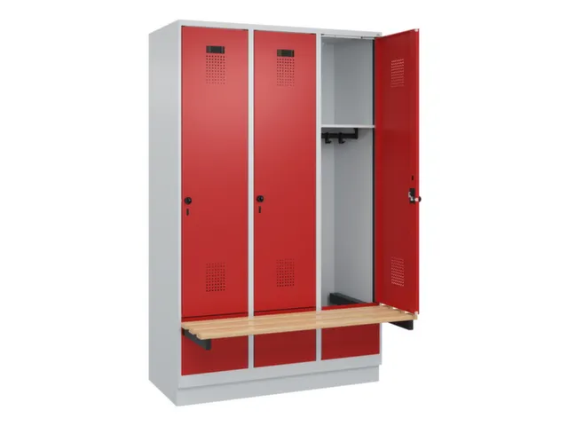 locker met bank,HxBxD 1950x1200x815mm,3vak,vak B 400mm,draaigrendel