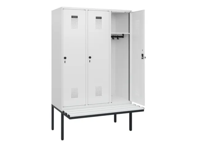 locker met bank,HxBxD 1950x1200x815mm,3vak,vak B 400mm,draaigrendel