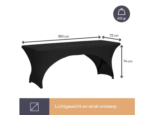 Hoes voor Tafel Zwart Stretch Rechthoekig met boogvorm 180x75x74 cm