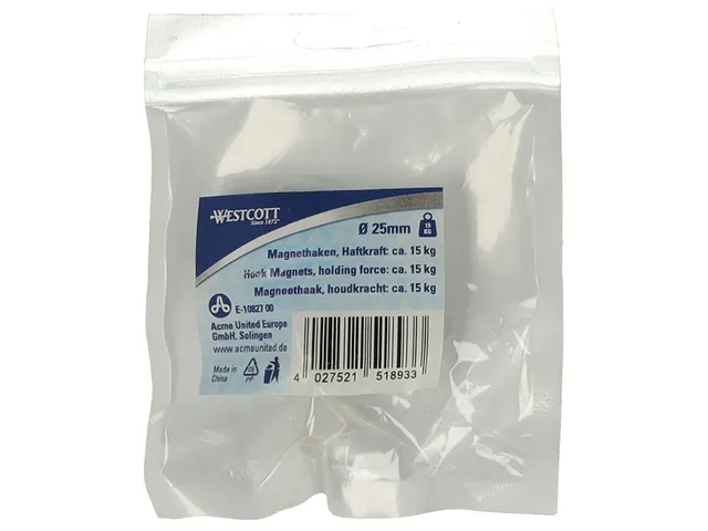 Aimant Westcott avec crochet 25mm +/- 15kg Blanc