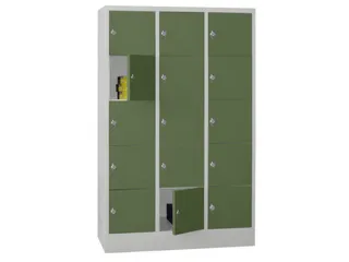 lockerkast,HxBxD 1850x1200x500mm,3x5vakken,RAL7035,front RAL6011 - 2