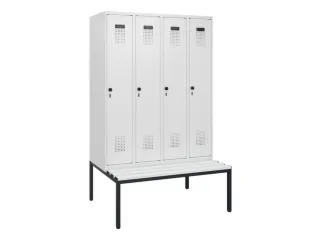 locker met bank,HxBxD 1950x1200x815mm,4vak,vak B 300mm,draaigrendel - 2