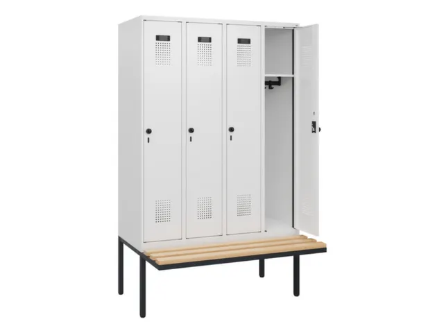 locker met bank,HxBxD 1950x1200x815mm,4vak,vak B 300mm,draaigrendel