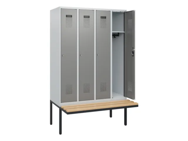 locker met bank,HxBxD 1950x1200x815mm,4vak,vak B 300mm,cilinderslot