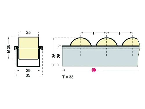 profiel met normale rollen,v. doorloopstelling,D 1210mm,verzinkt