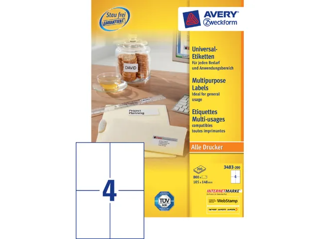 Etiket Avery Zweckform 3483-200 105x148mm A6 wit 800stuks