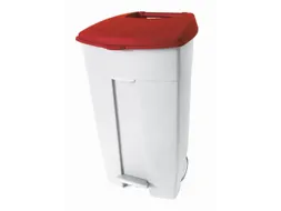 afvalbak,1x120l,HxBxD 890x560x480mm,romp PE wit,deksel PE rood,2wielen